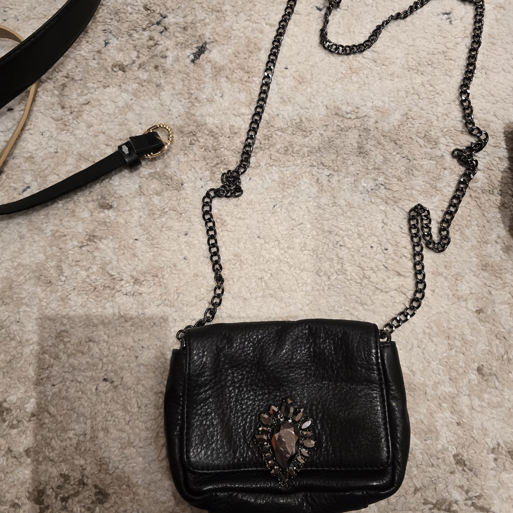 Black Leather Chain Shoulder Bag
